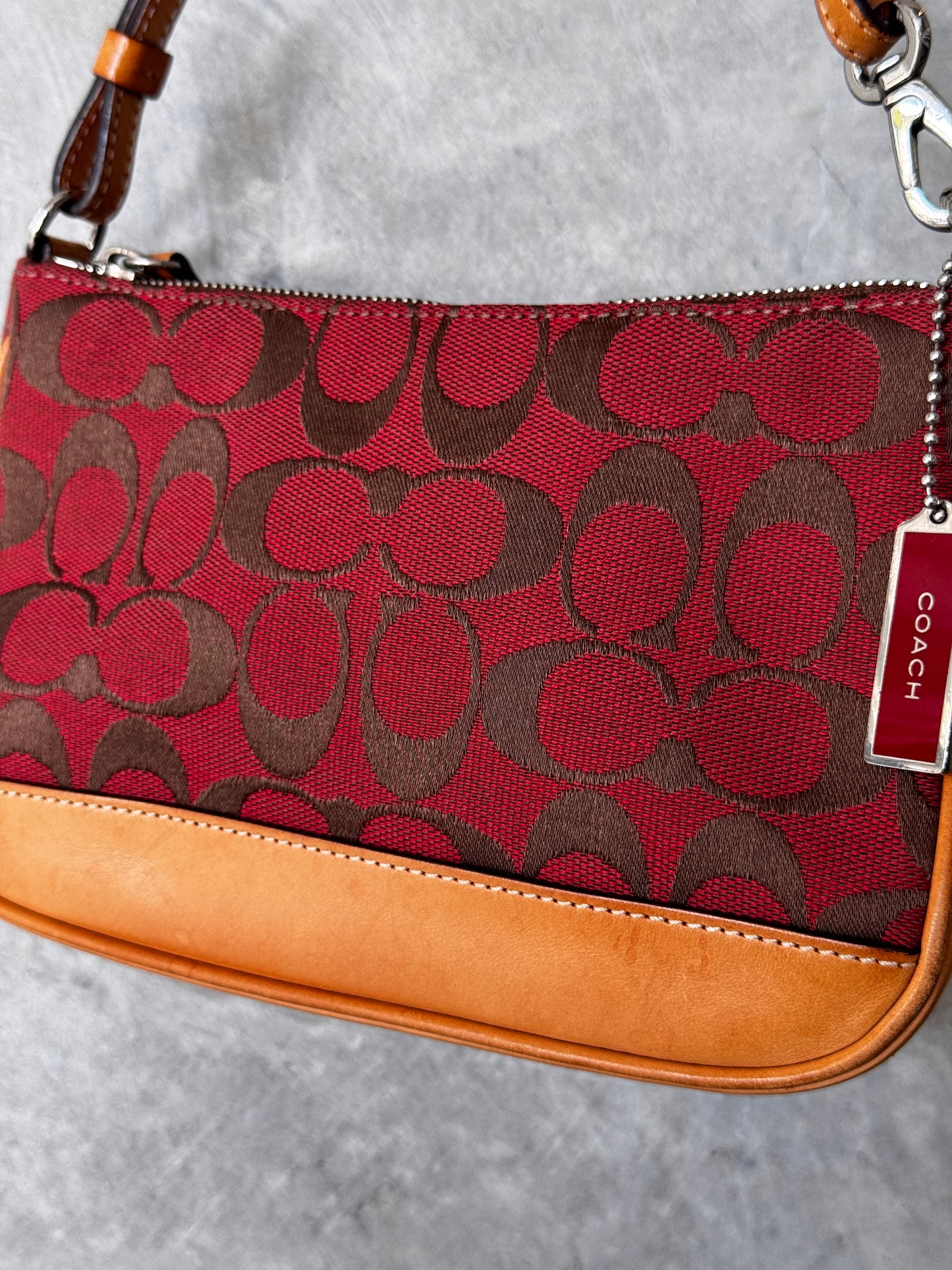 AUTHENTIC COACH RED/TAN MONOGRAM BAGUETTE