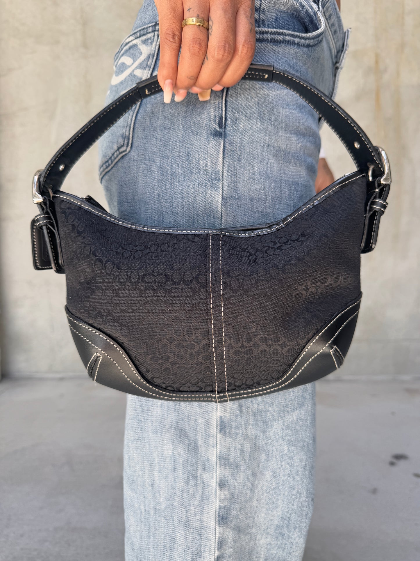 VINTAGE COACH BLACK SUFFLETTE MINI HANDBAG