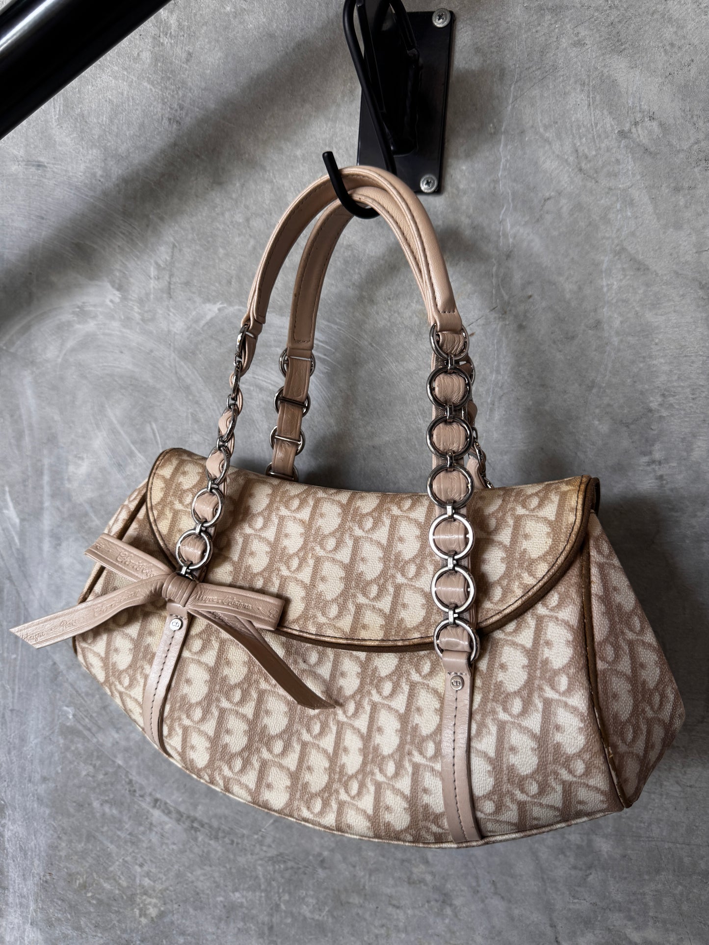 Christian Dior Vintage Y2K Trotter Monogram Romantique Shoulder Bag BEIGE