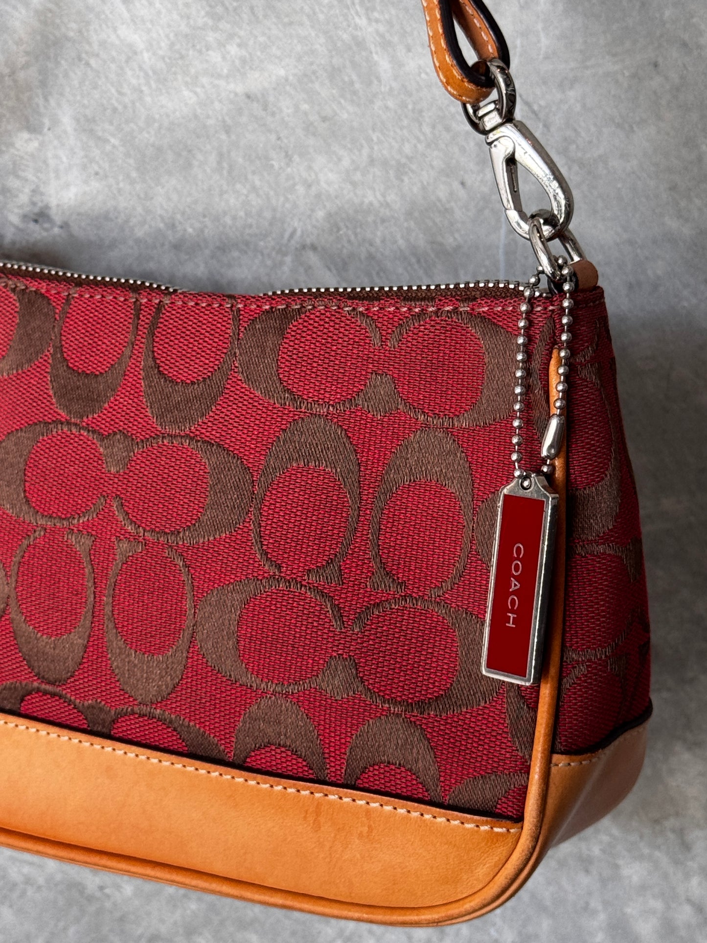 AUTHENTIC COACH RED/TAN MONOGRAM BAGUETTE