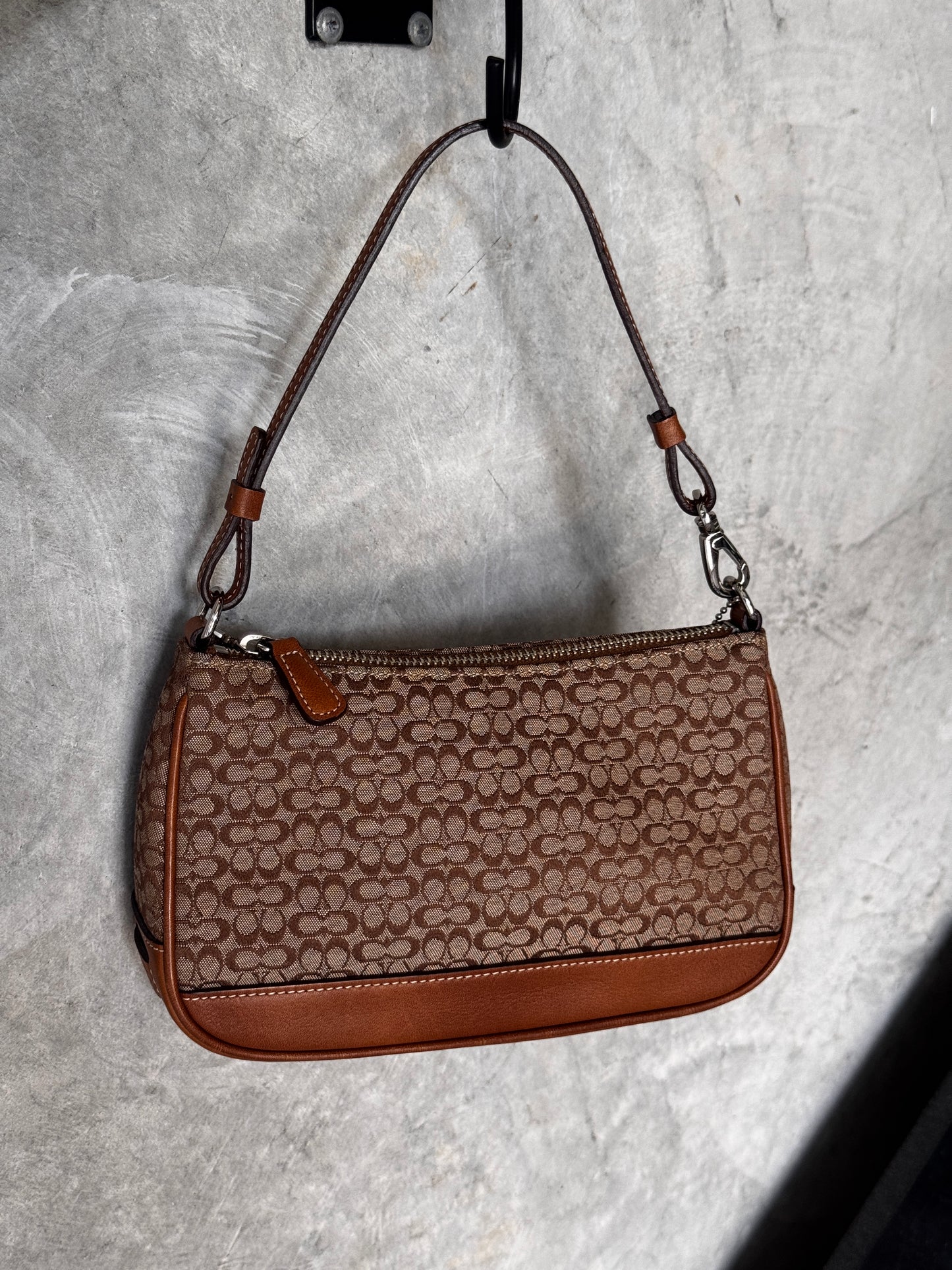VINTAGE COACH BROWN MONOGRAM POCHETTE BAG