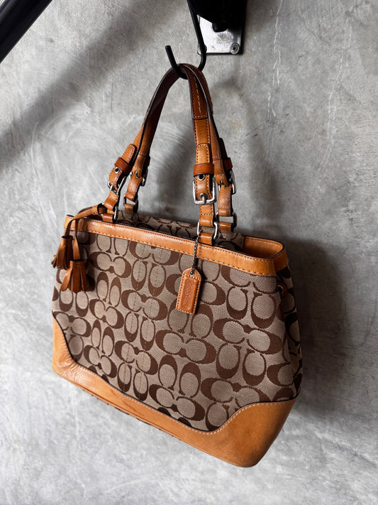 COACH TAN MONOGRAM HANDBAG