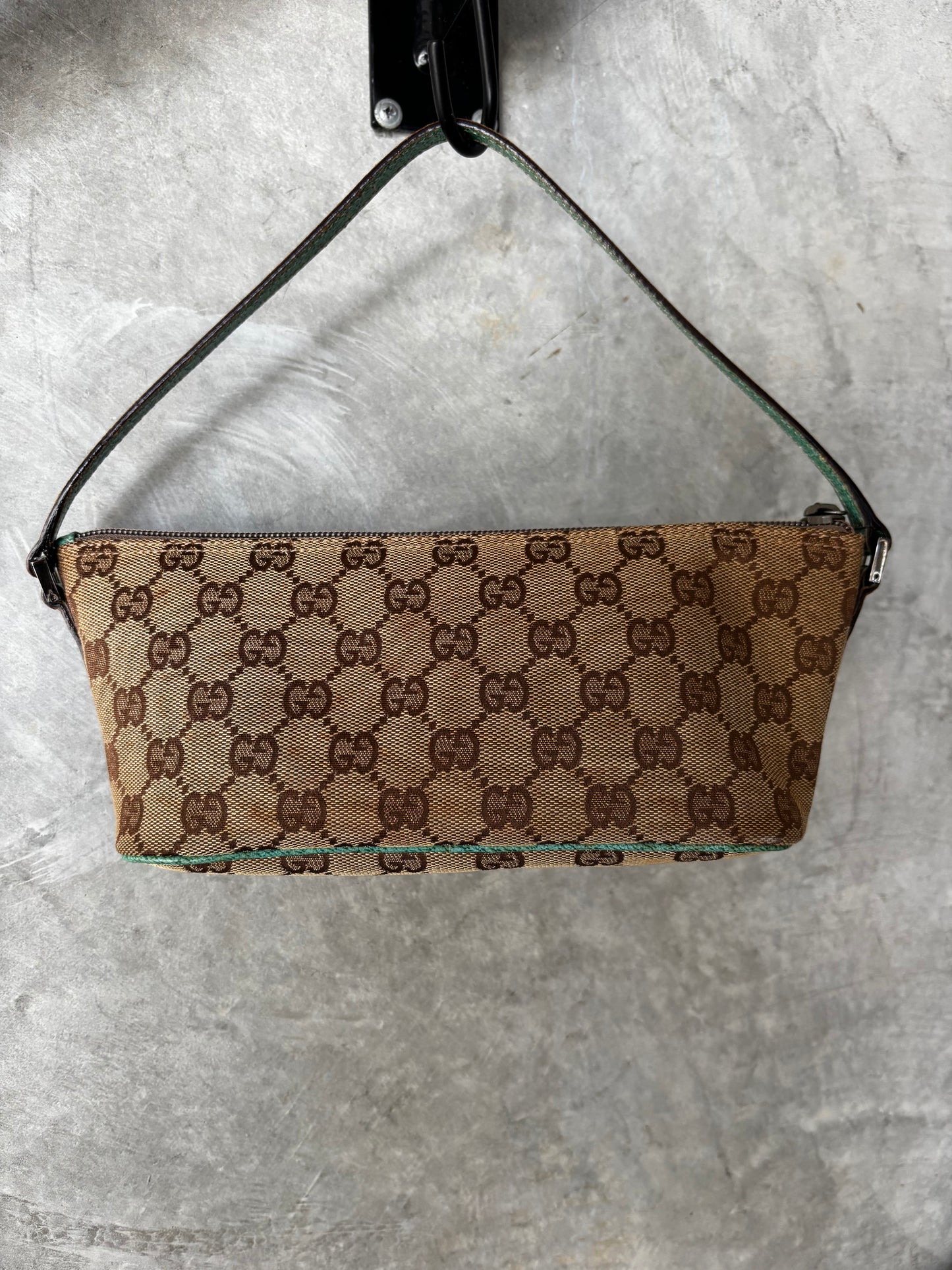 GUCCI GG CANVAS POCHETTE BEIGE GREEN