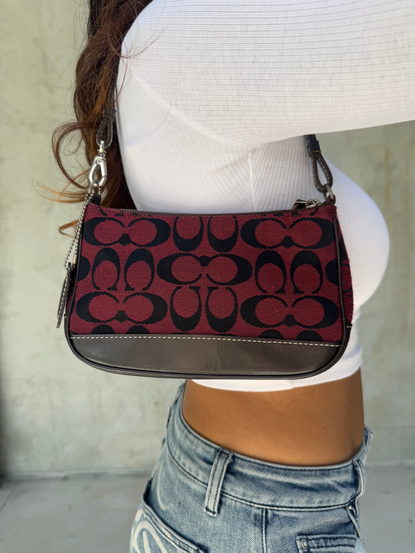 AUTHENTIC COACH BURGUNDY MONOGRAM BAGUETTE