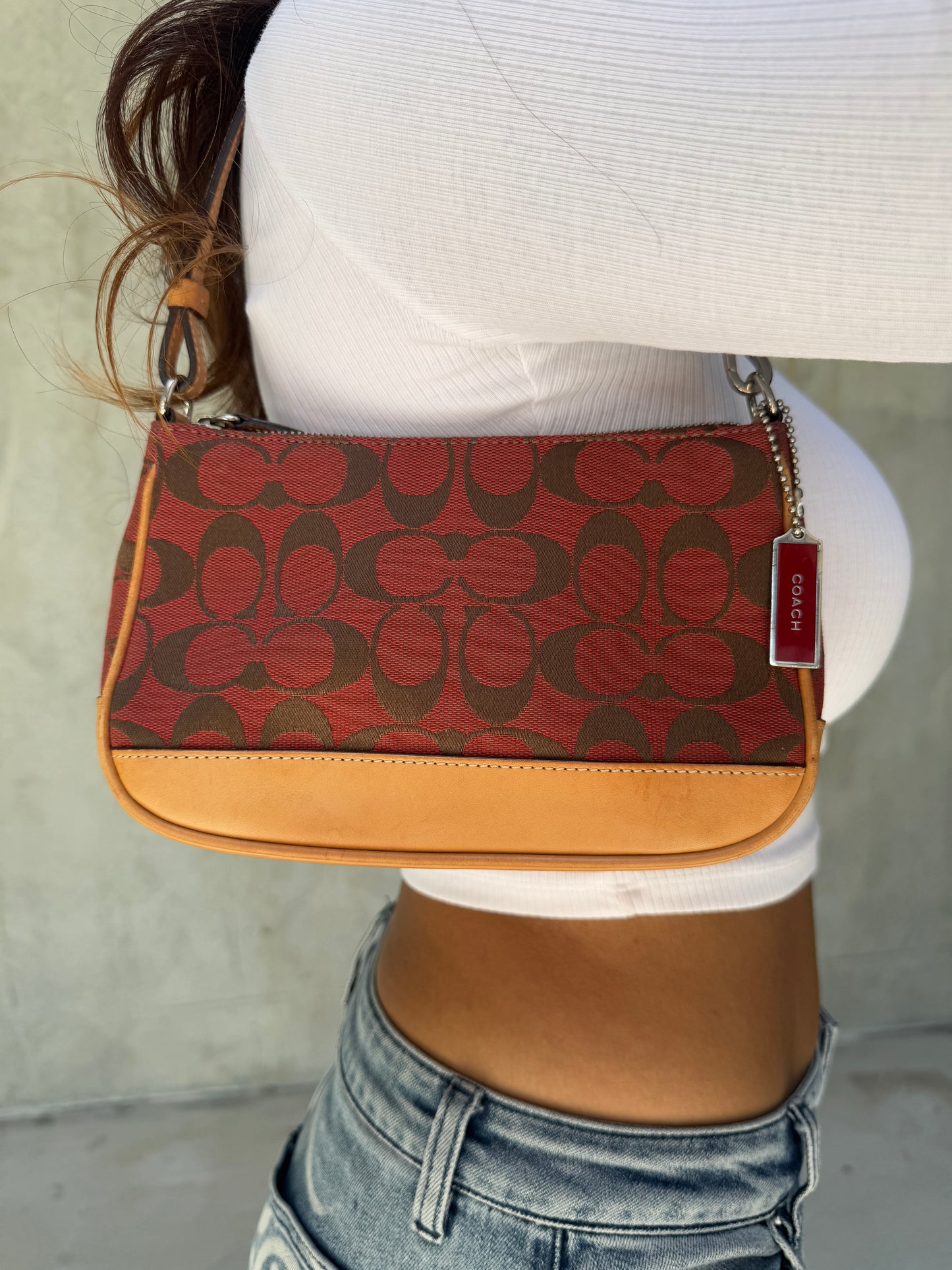 AUTHENTIC COACH RED/TAN MONOGRAM BAGUETTE