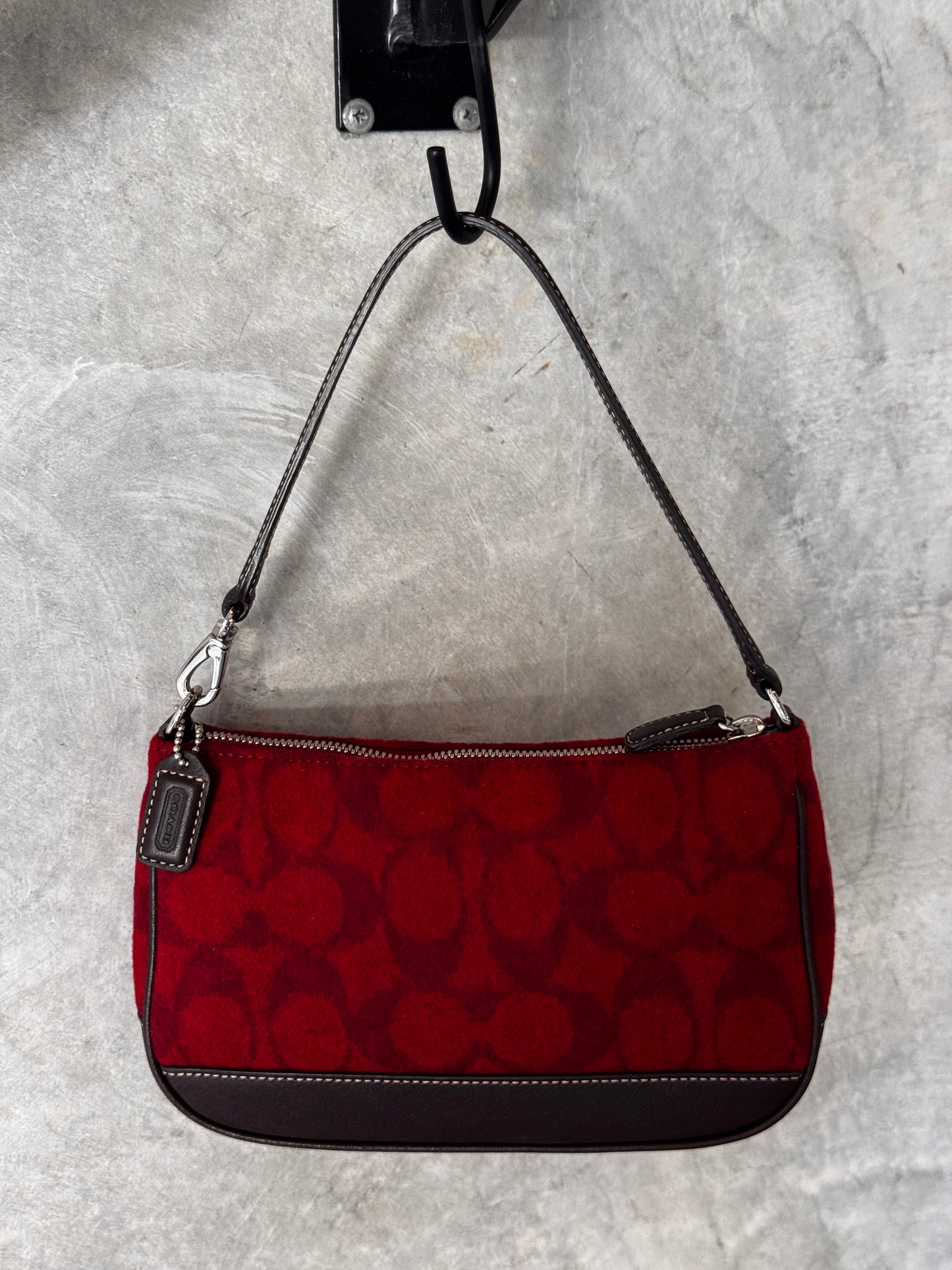 AUTHENTIC VINTAGE COACH DEMI RED WOOL SHOULDER BAG