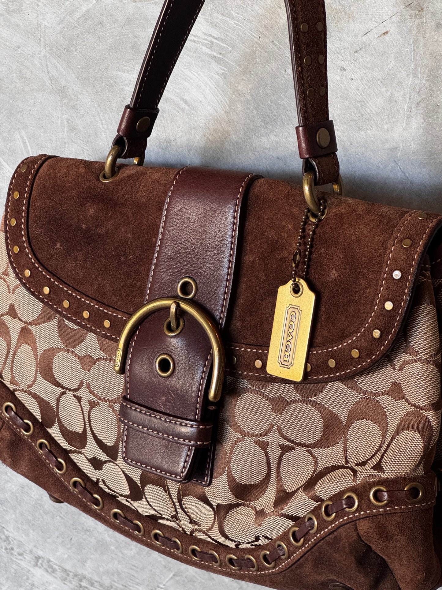 VINTAGE COACH SOHO SUEDE STUDDED HANDBAG
