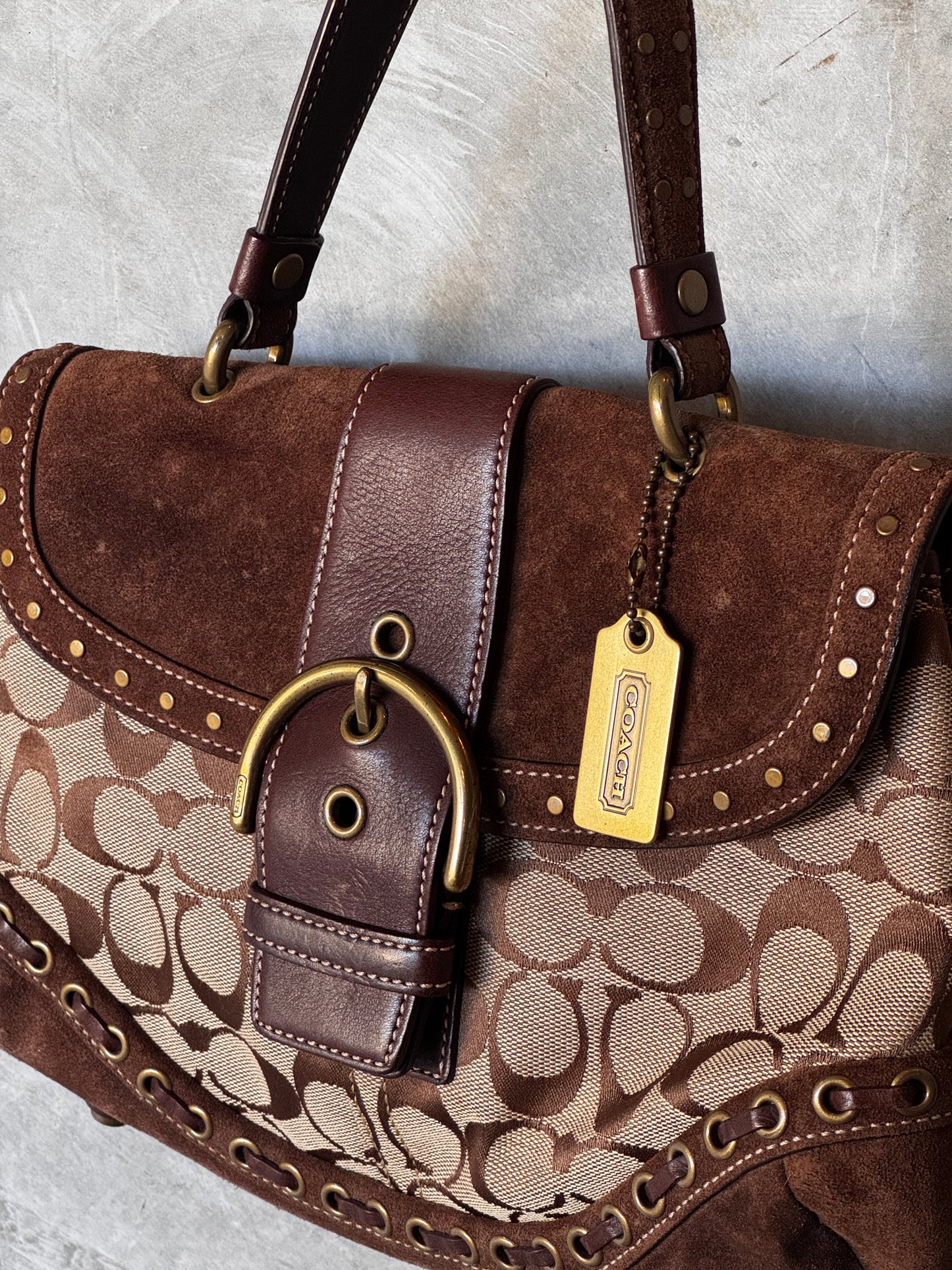VINTAGE COACH SOHO SUEDE STUDDED HANDBAG
