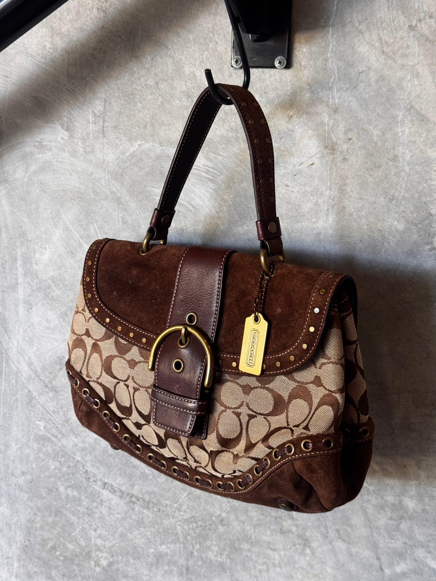 VINTAGE COACH SOHO SUEDE STUDDED HANDBAG