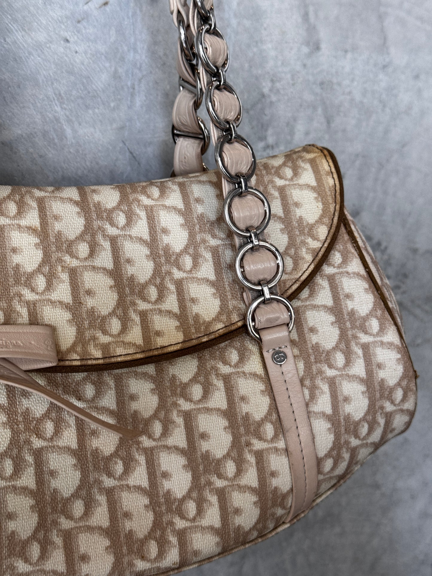Christian Dior Vintage Y2K Trotter Monogram Romantique Shoulder Bag BEIGE