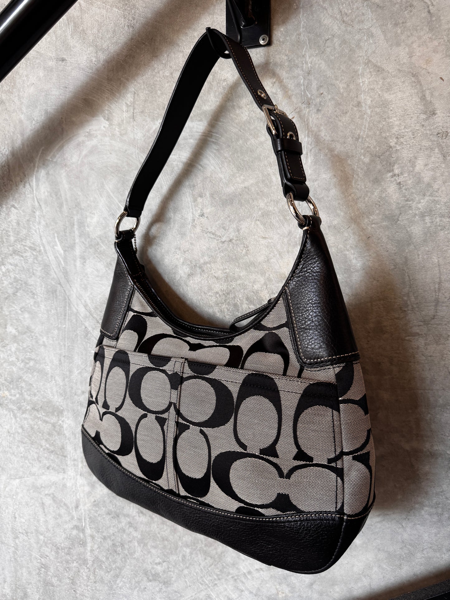 VINTAGE COACH MONOGRAM BLACK SHOULDER BAG