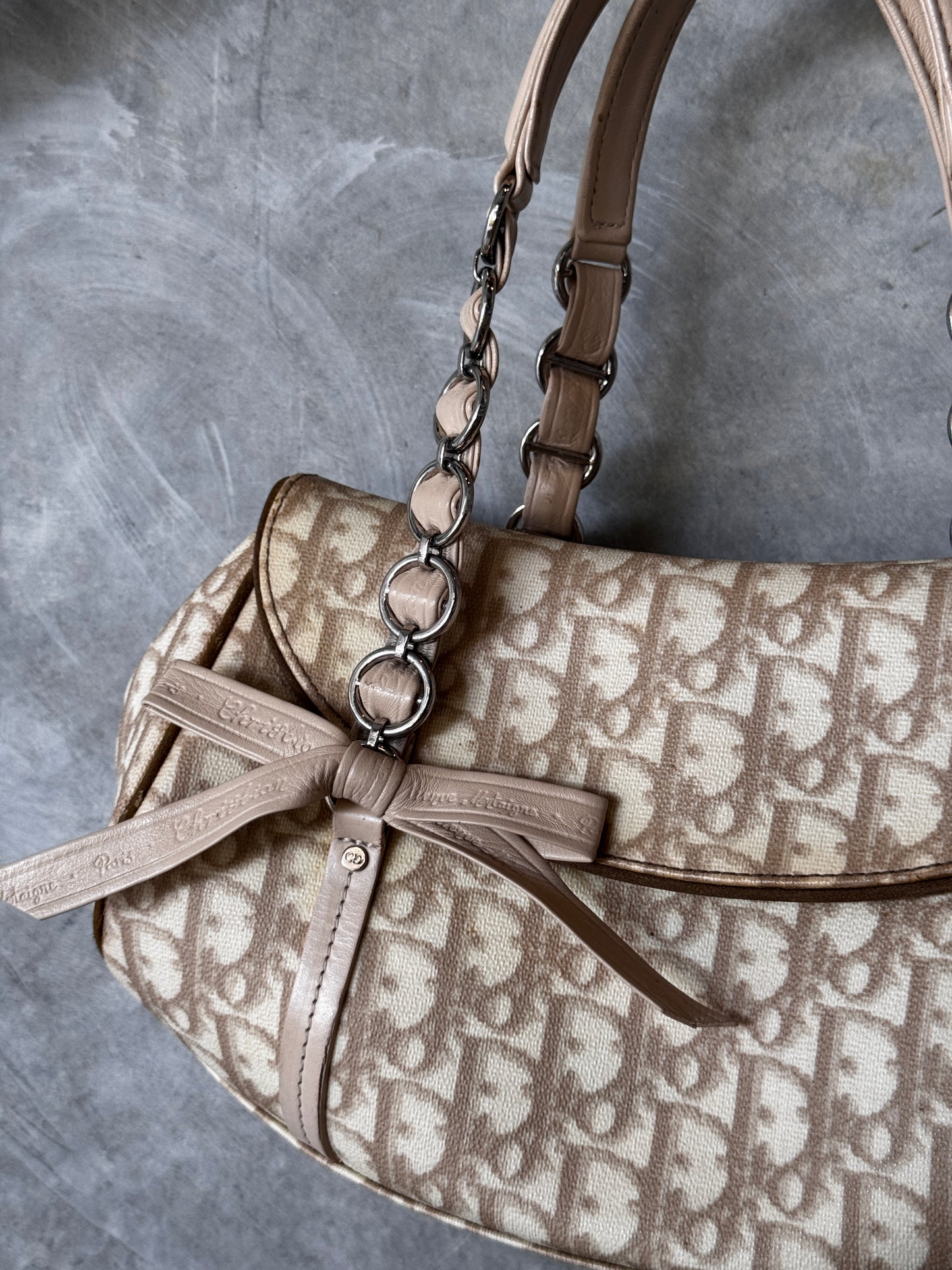 Christian Dior Vintage Y2K Trotter Monogram Romantique Shoulder Bag BEIGE