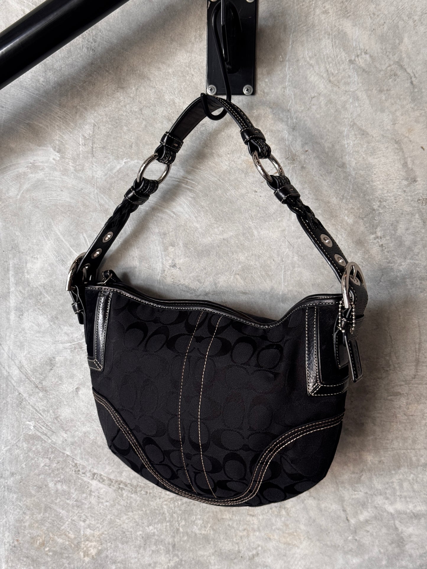 VINTAGE BLACK MONOGRAM HOBO HANDBAG
