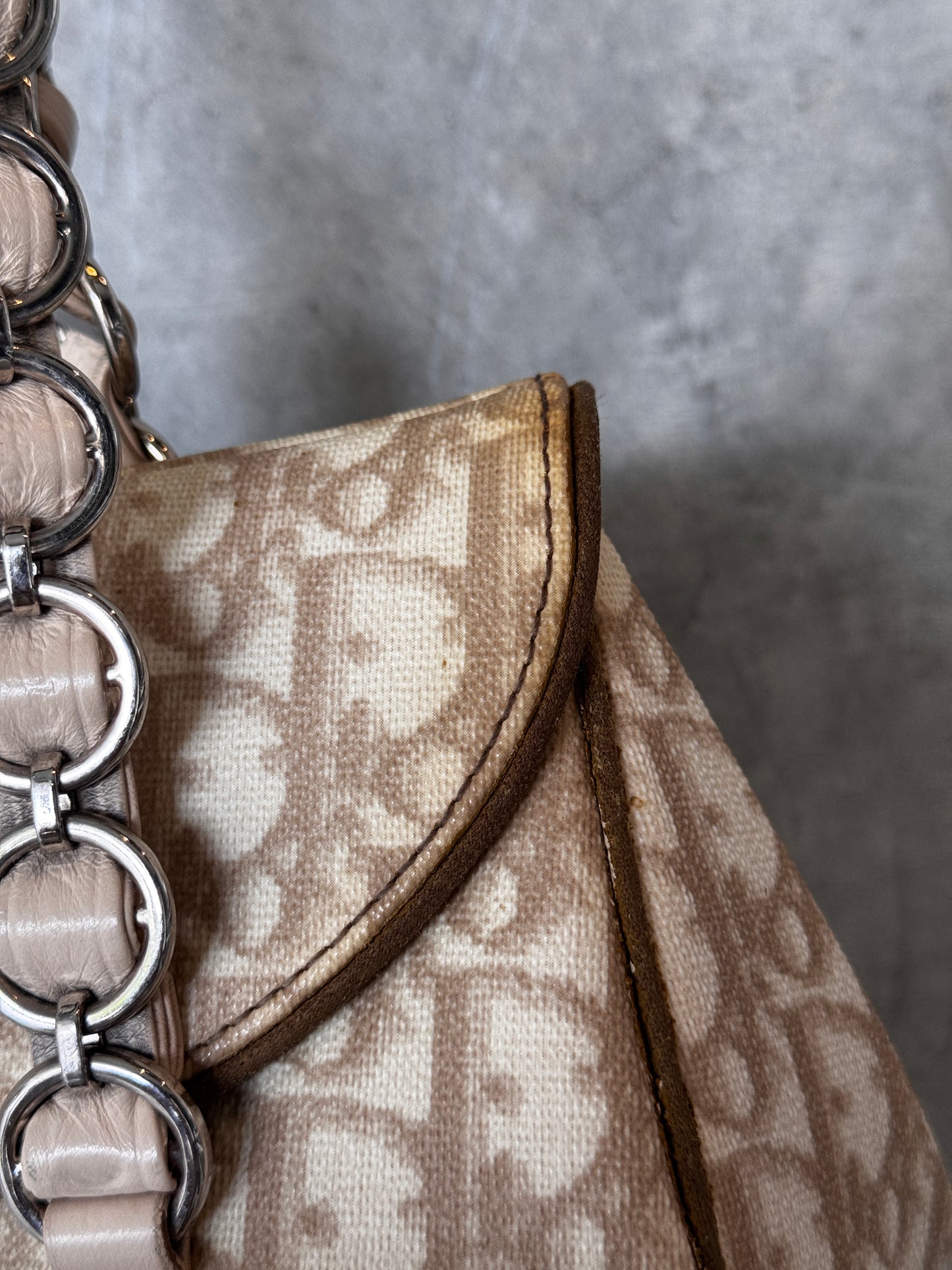 Christian Dior Vintage Y2K Trotter Monogram Romantique Shoulder Bag BEIGE