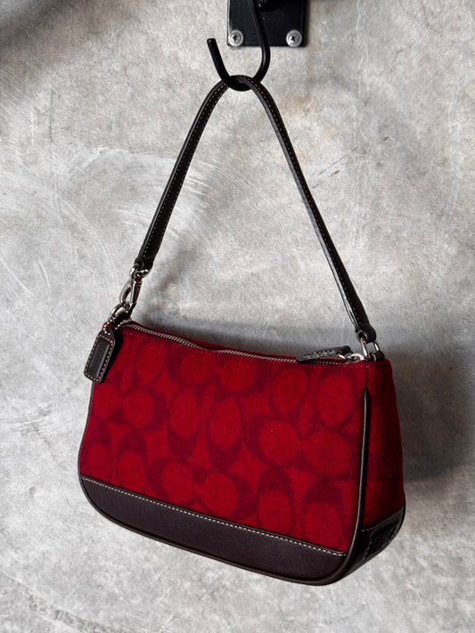 AUTHENTIC VINTAGE COACH DEMI RED WOOL SHOULDER BAG