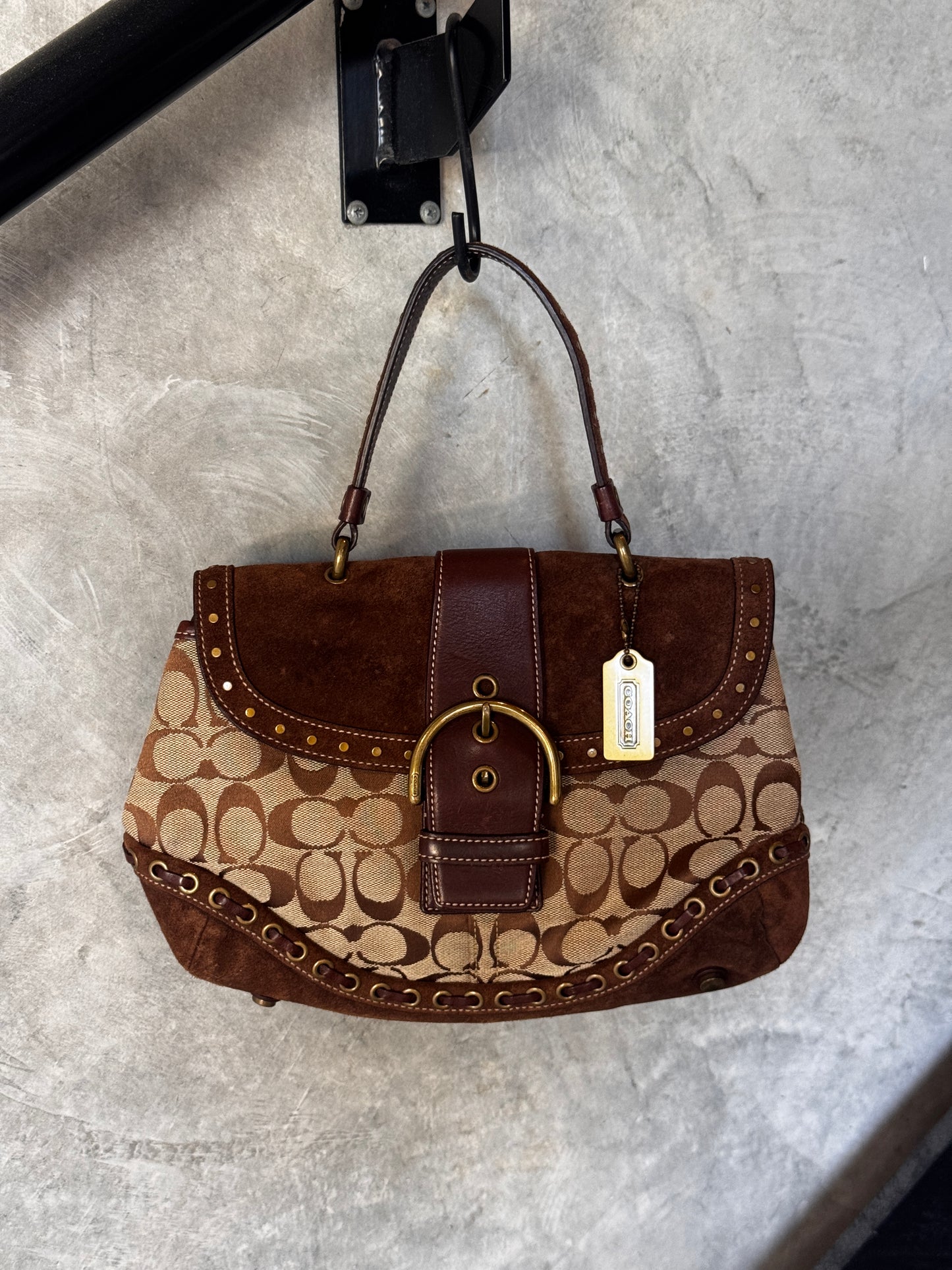 VINTAGE COACH SOHO SUEDE STUDDED HANDBAG