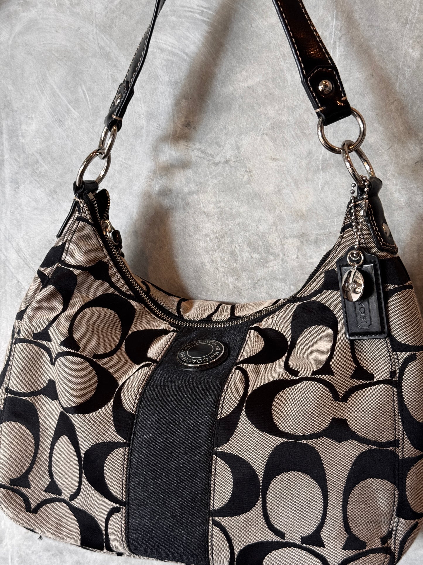 VINTAGE LEATHER MONOGRAM TOTE HANDBAG