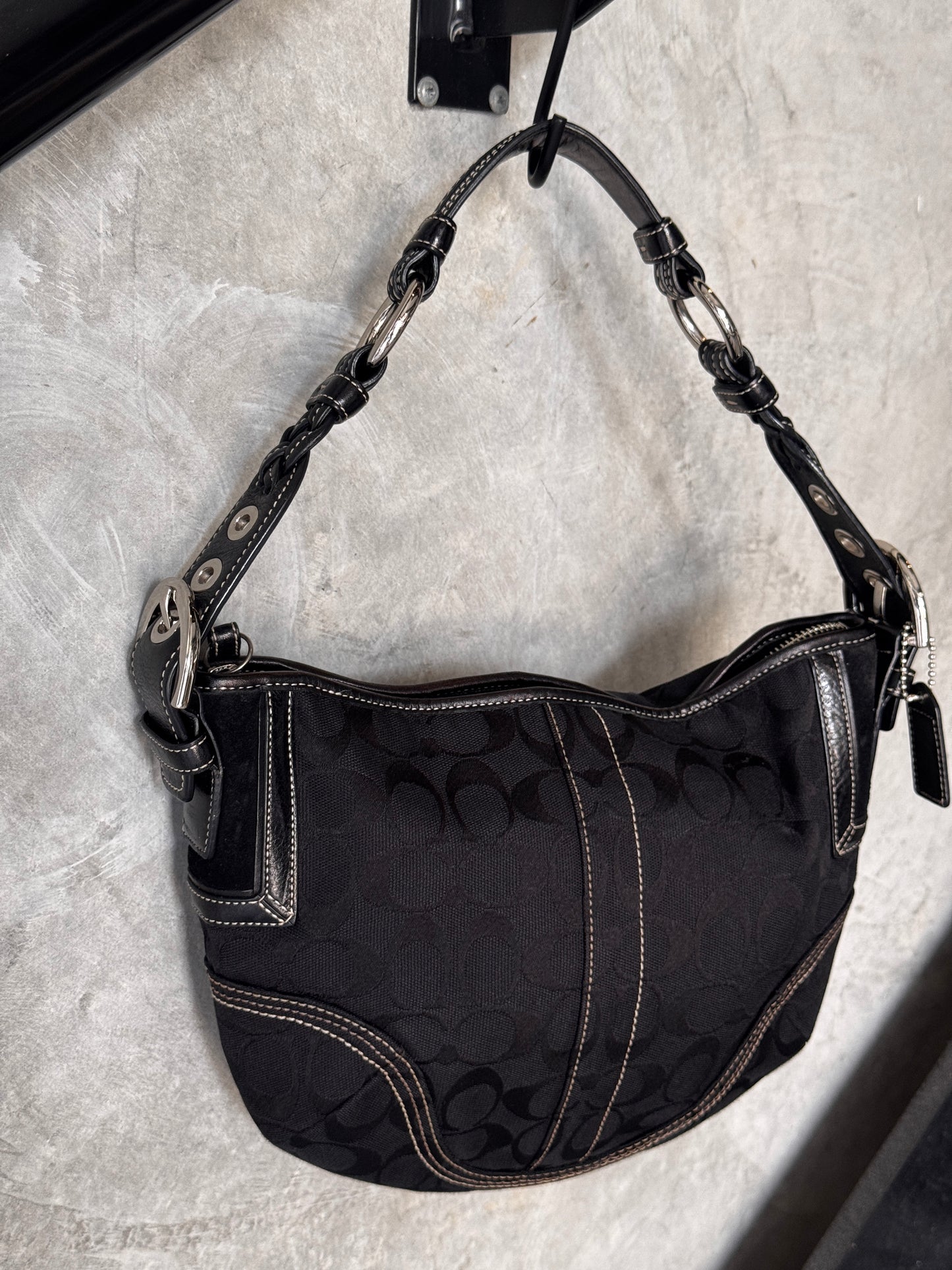 VINTAGE BLACK MONOGRAM HOBO HANDBAG