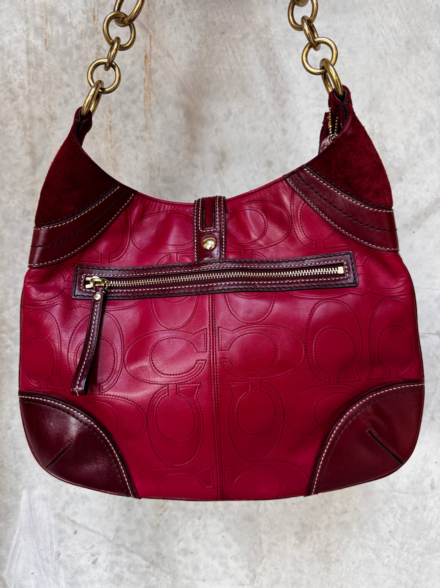 RED COACH HAMPTON EMBOSSED LEATHER BAG