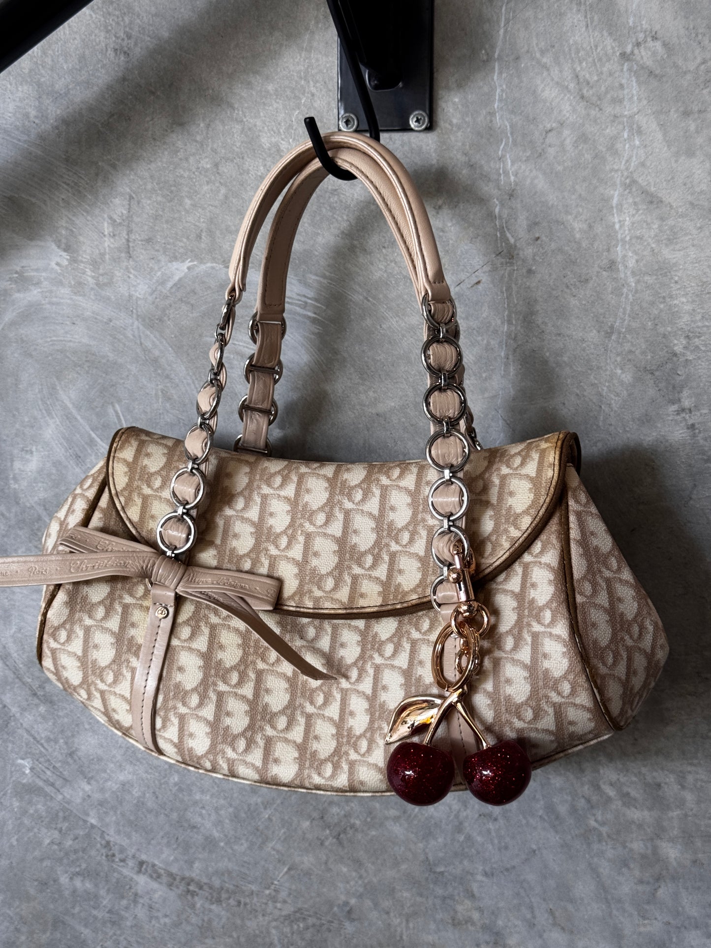 Christian Dior Vintage Y2K Trotter Monogram Romantique Shoulder Bag BEIGE