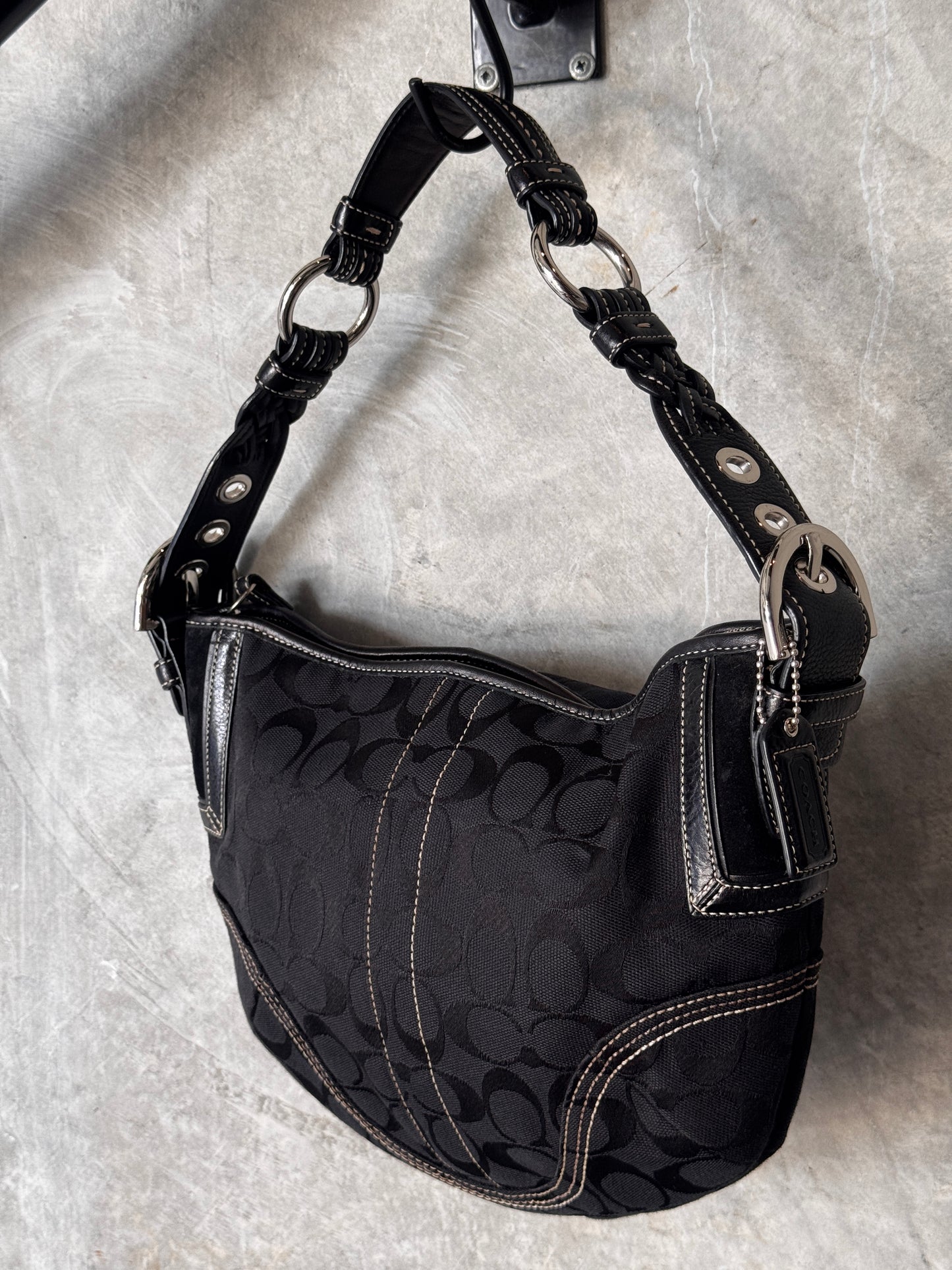 VINTAGE BLACK MONOGRAM HOBO HANDBAG