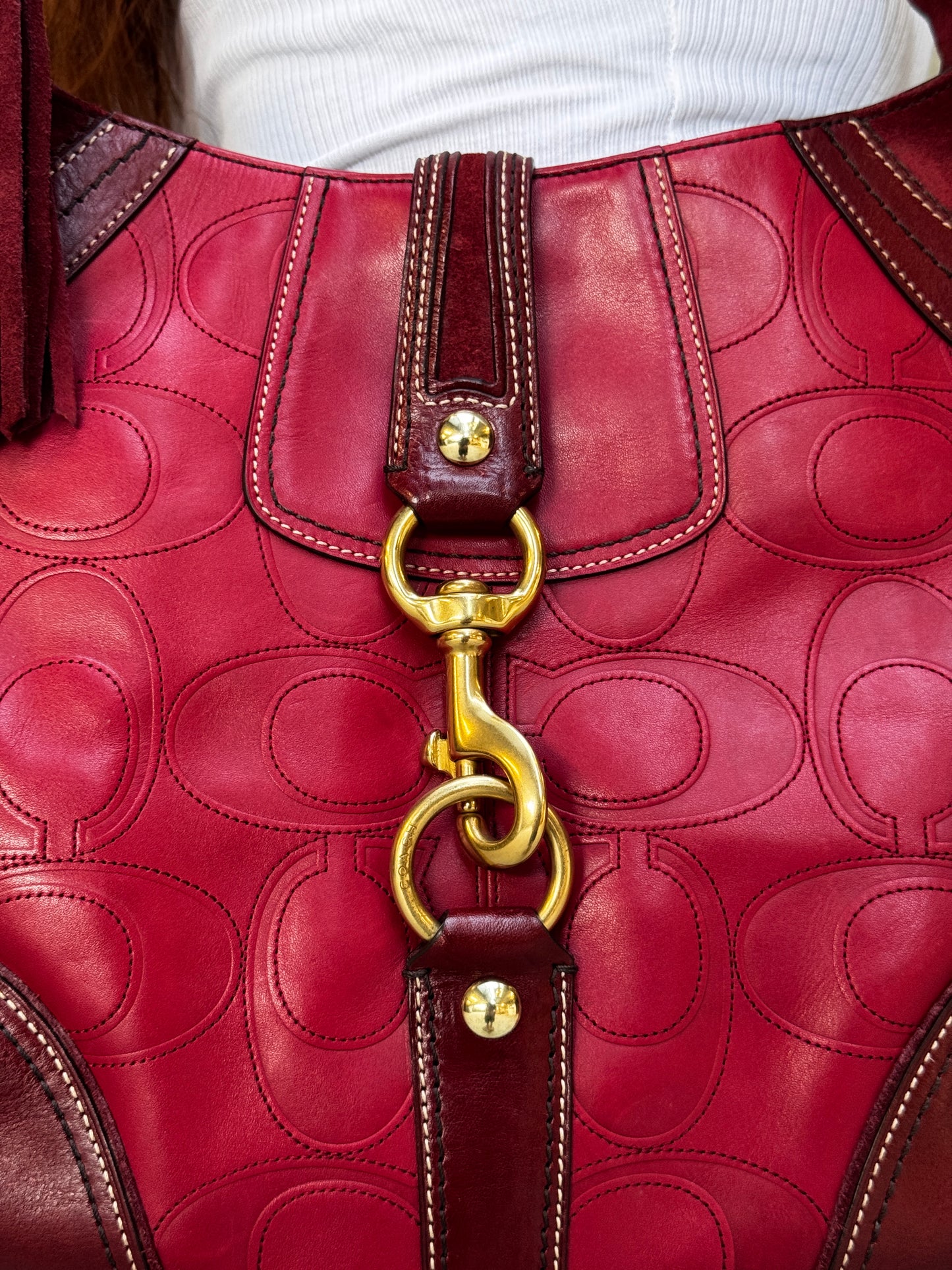 RED COACH HAMPTON EMBOSSED LEATHER BAG