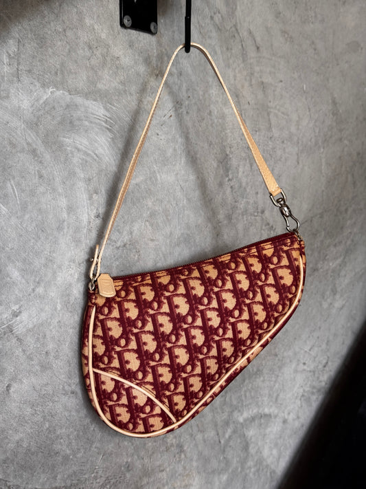 DIOR TROTTER SADDLE HANDBAG BURGUNDY