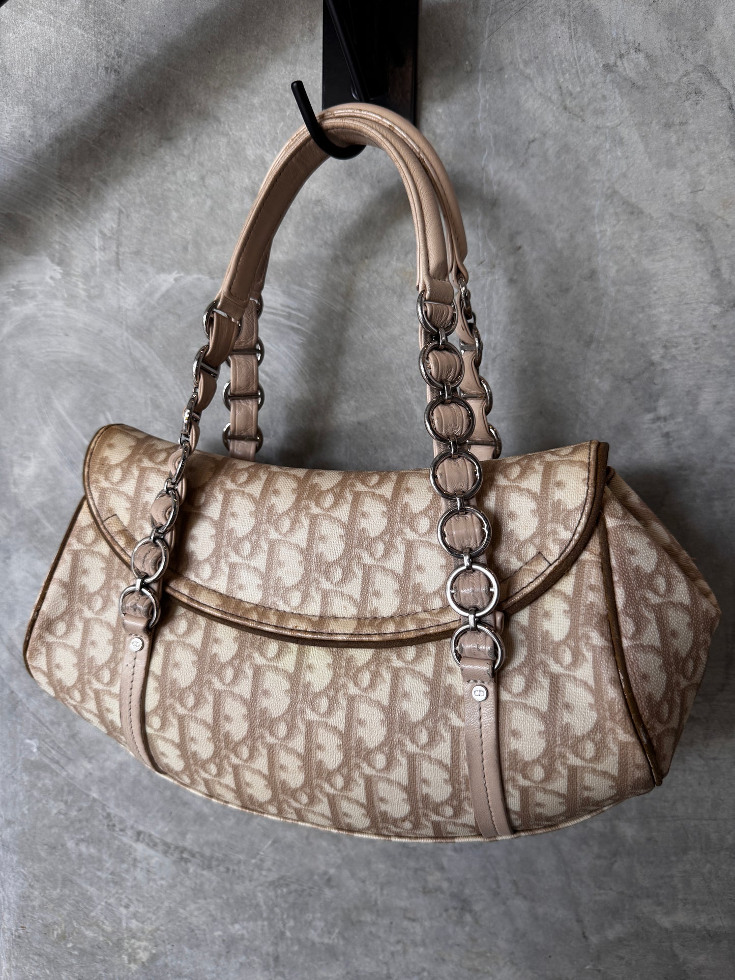 Christian Dior Vintage Y2K Trotter Monogram Romantique Shoulder Bag BEIGE