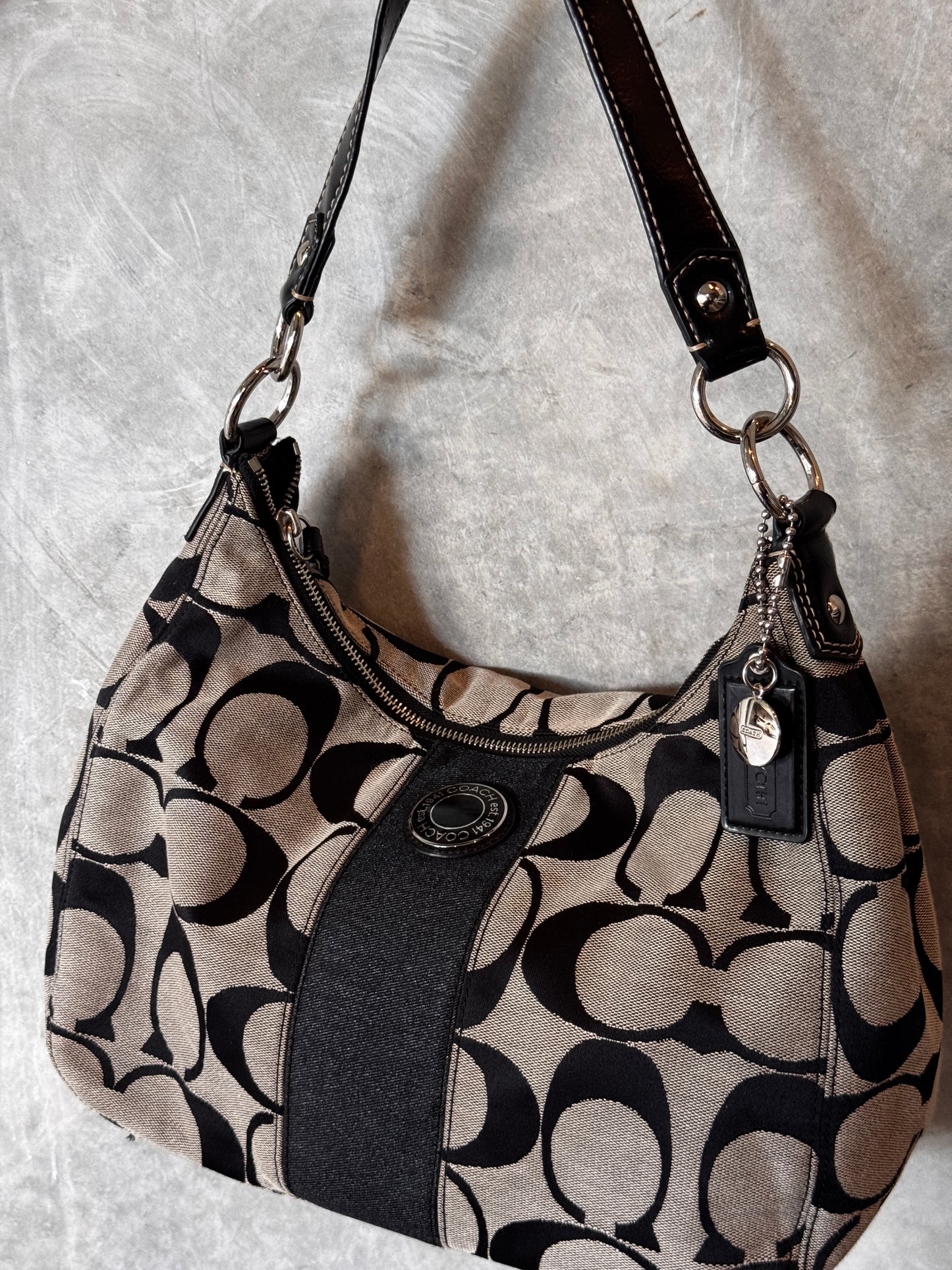 VINTAGE LEATHER MONOGRAM TOTE HANDBAG