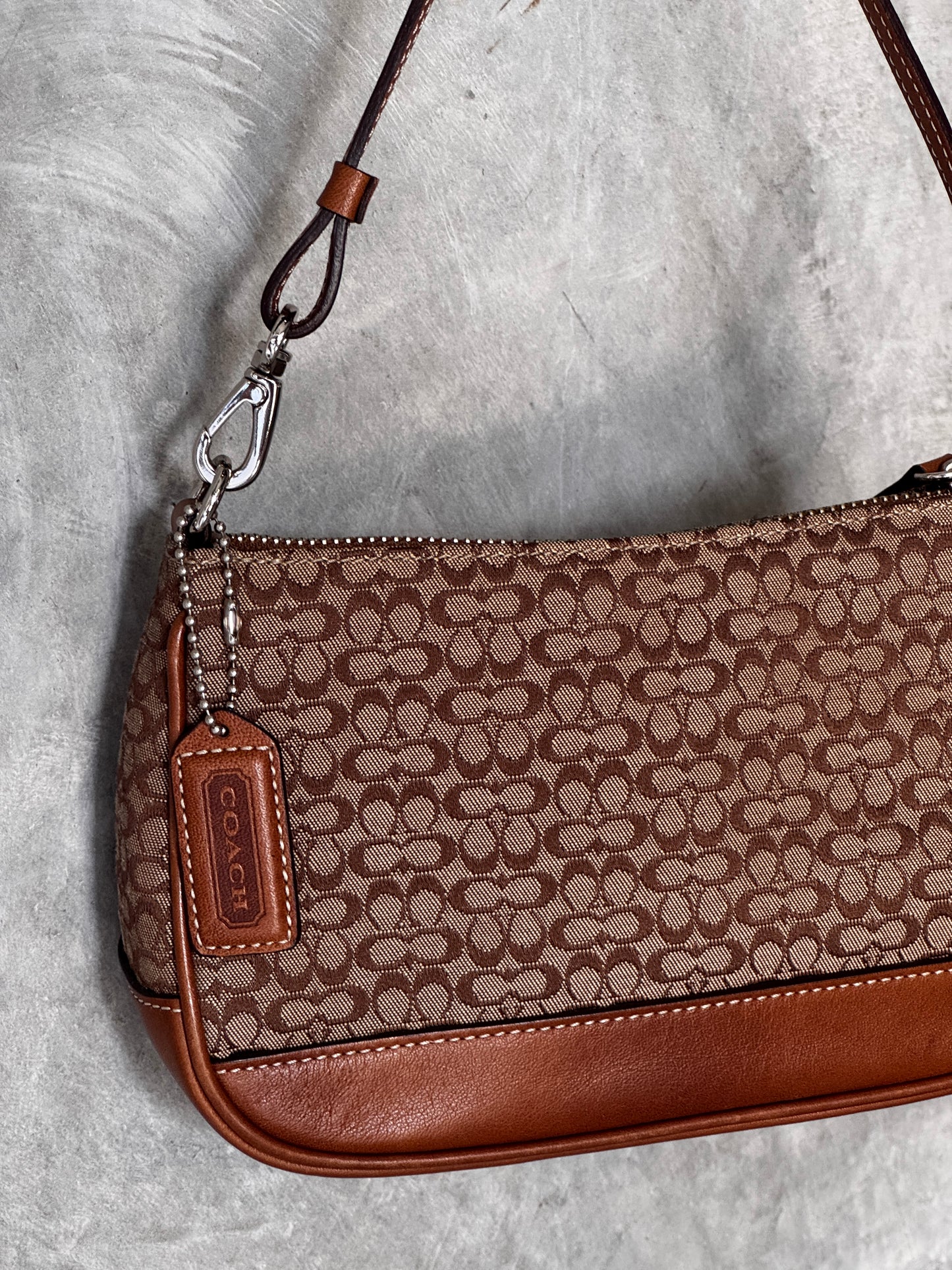 VINTAGE COACH BROWN MONOGRAM POCHETTE BAG