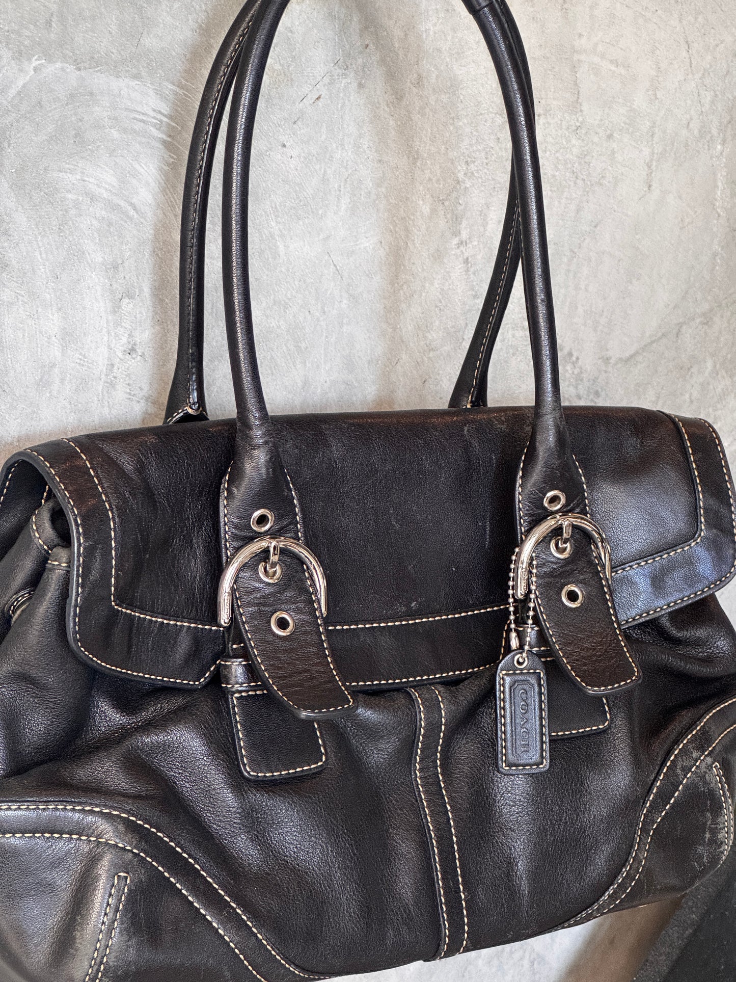 VINTAGE COACH HOBO BLACK LEATHER HANDBAG