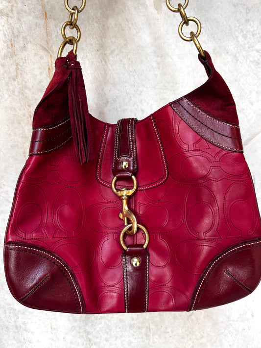 RED COACH HAMPTON EMBOSSED LEATHER BAG