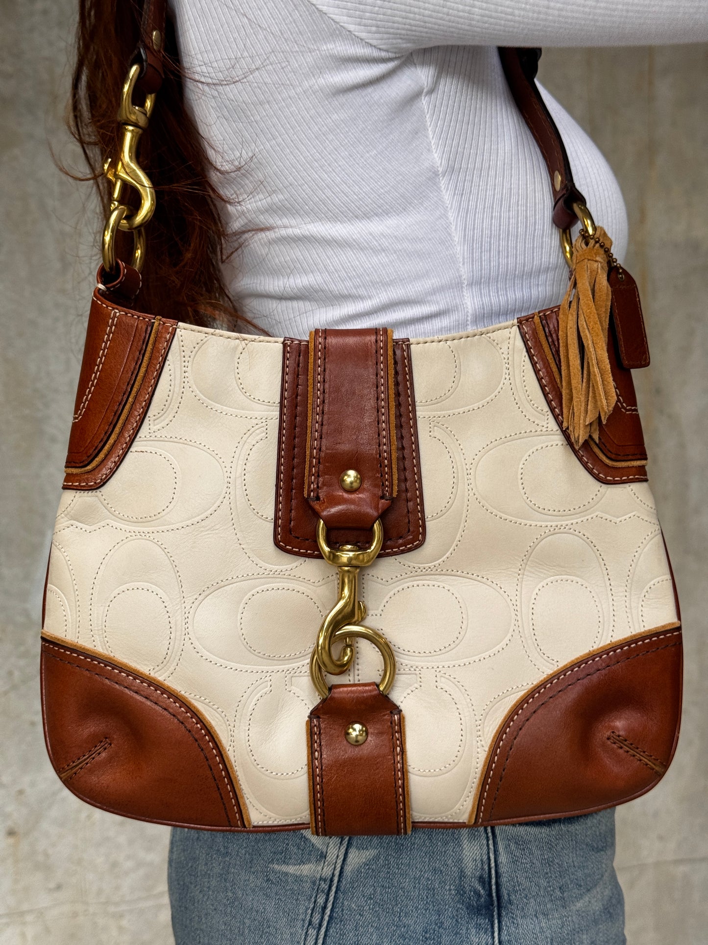 VINTAGE COACH HOBO LEATHER SHOULDER BAG