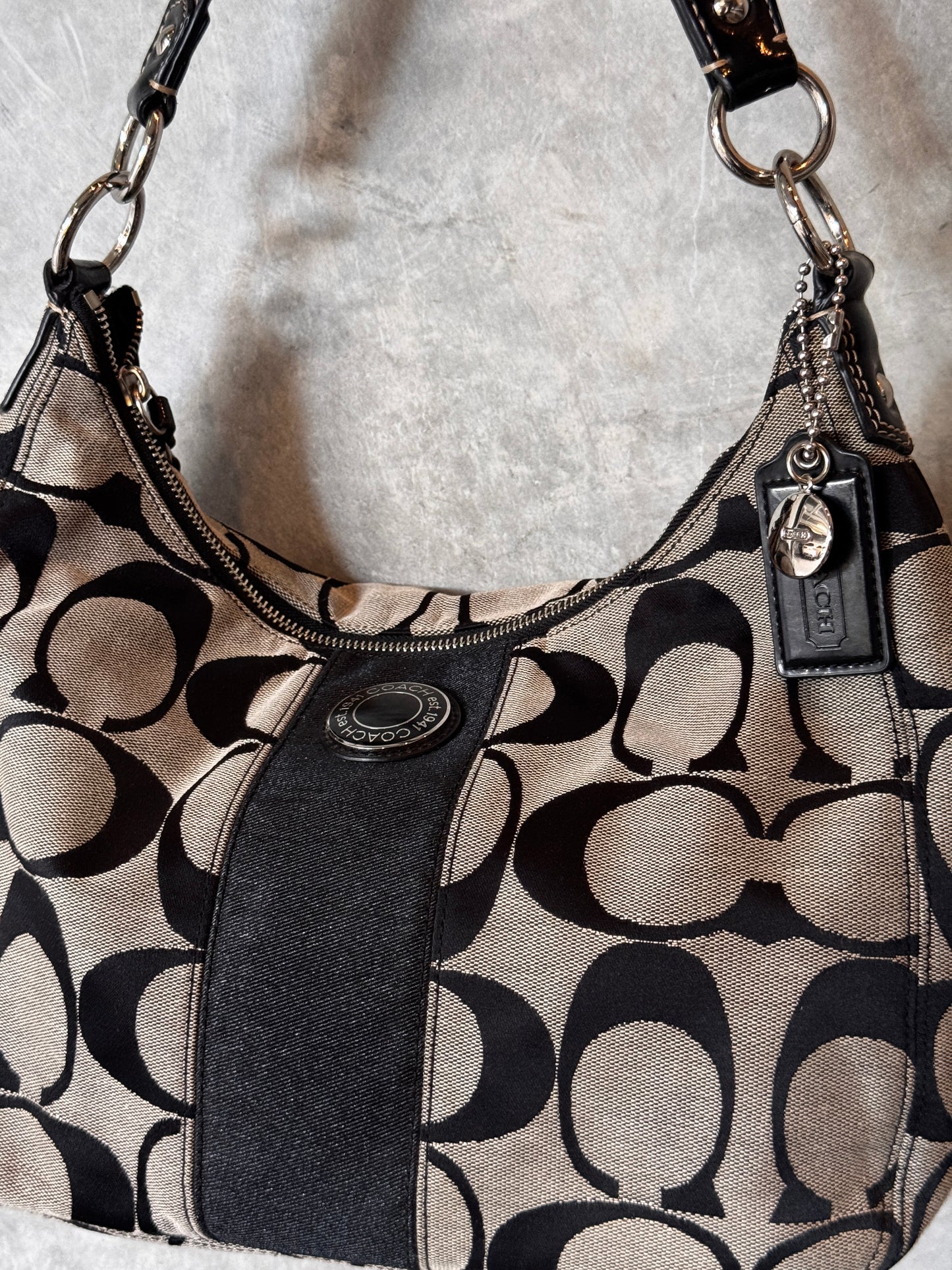 VINTAGE LEATHER MONOGRAM TOTE HANDBAG