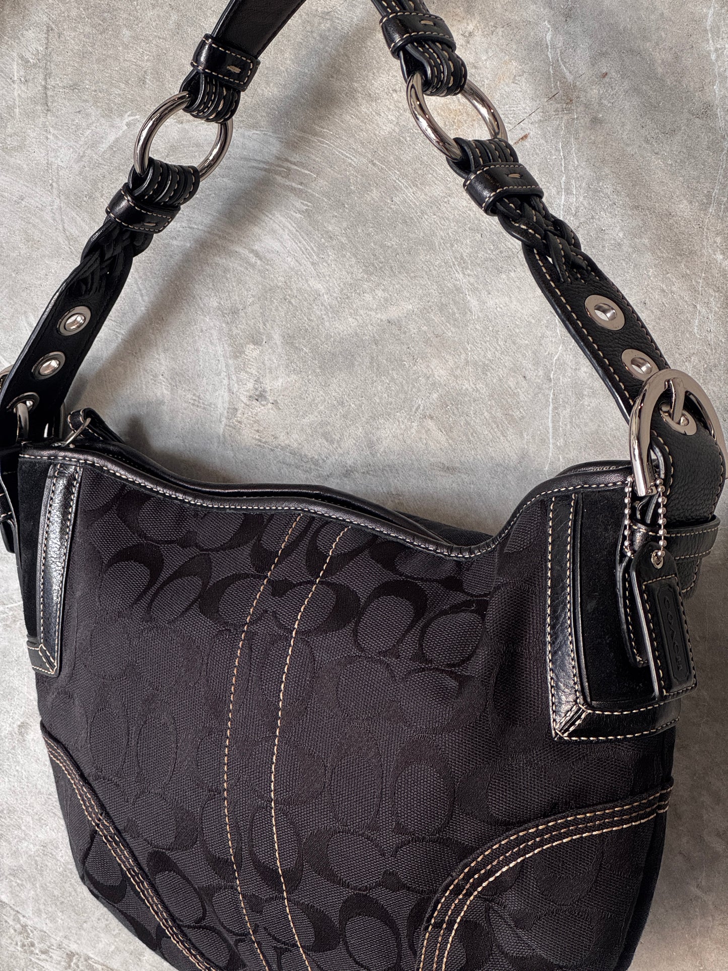 VINTAGE BLACK MONOGRAM HOBO HANDBAG