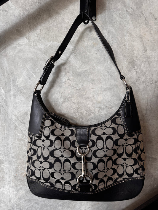 VINTAGE COACH BLACK AND GREY HAMPTON HOBO SHOULDER BAG