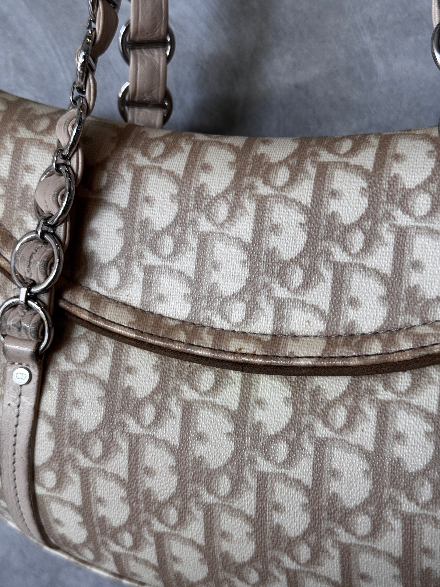 Christian Dior Vintage Y2K Trotter Monogram Romantique Shoulder Bag BEIGE